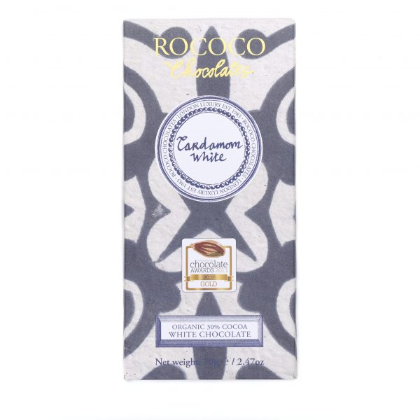 Rococo Chocolates Cardamom Organic White Chocolate Artisan Bar