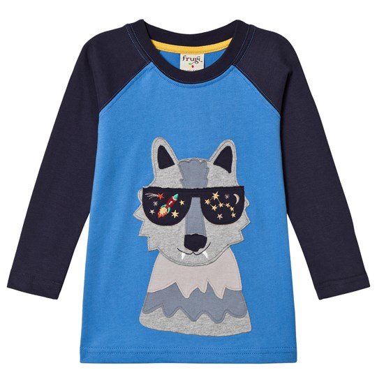 Frugi Sail Blue Wolf 5 To 6 Years Jake Applique Raglan Top