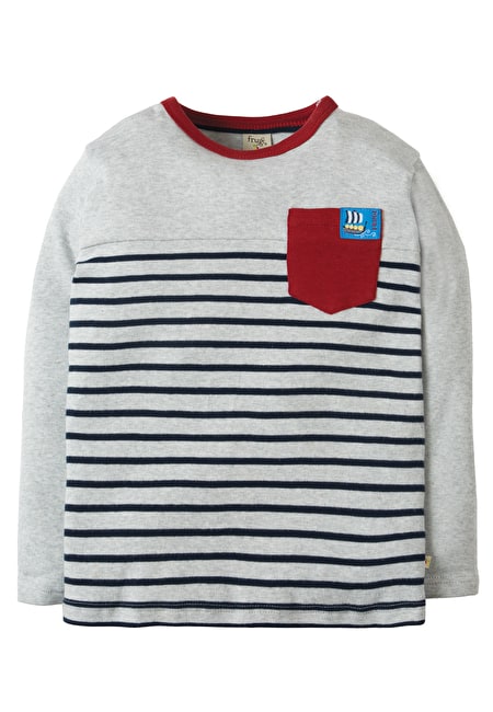 Frugi 5 To 6 Years Grey Marl Breton Peter Pocket Tee 