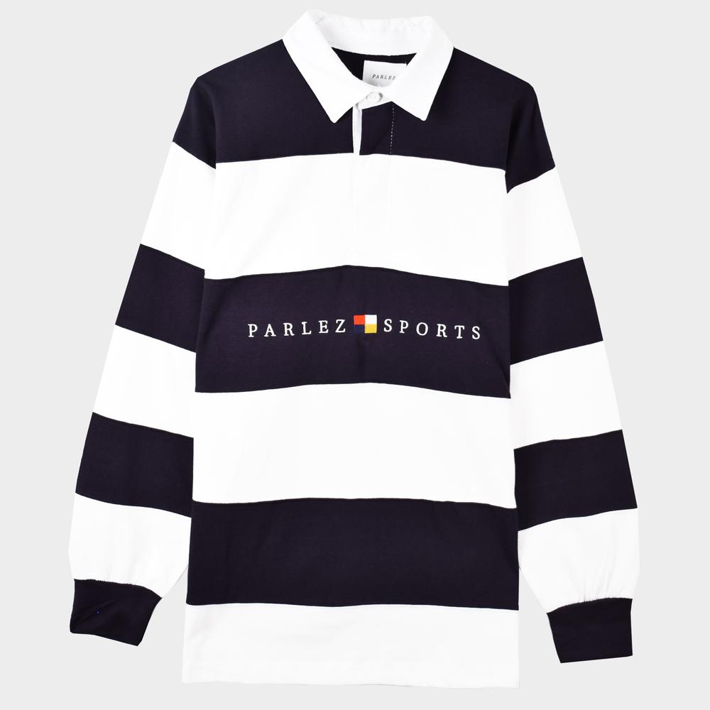 Parlez Navy White Tidal Stripe Rugby Shirt