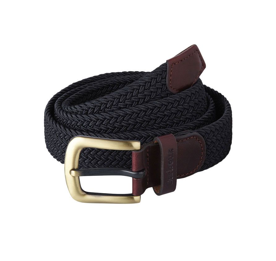 Barbour Navy Stretch Webbing Leather Belt 