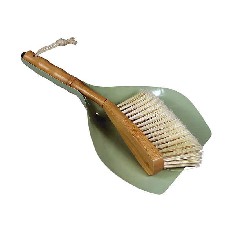 Capventure Vintage Green Bamboo & Metal Dustpan & Brush Set