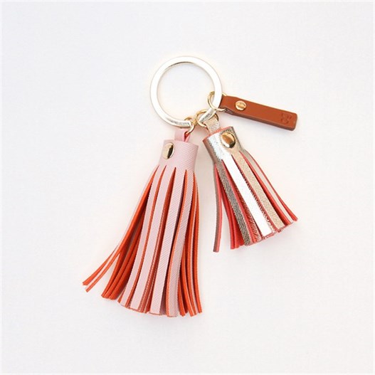 Caroline Gardner Pink And Gold Double Tassel Keyring