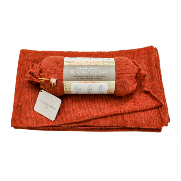 Samantha Holmes Russet Alpaca Travel Shawl and Pillow