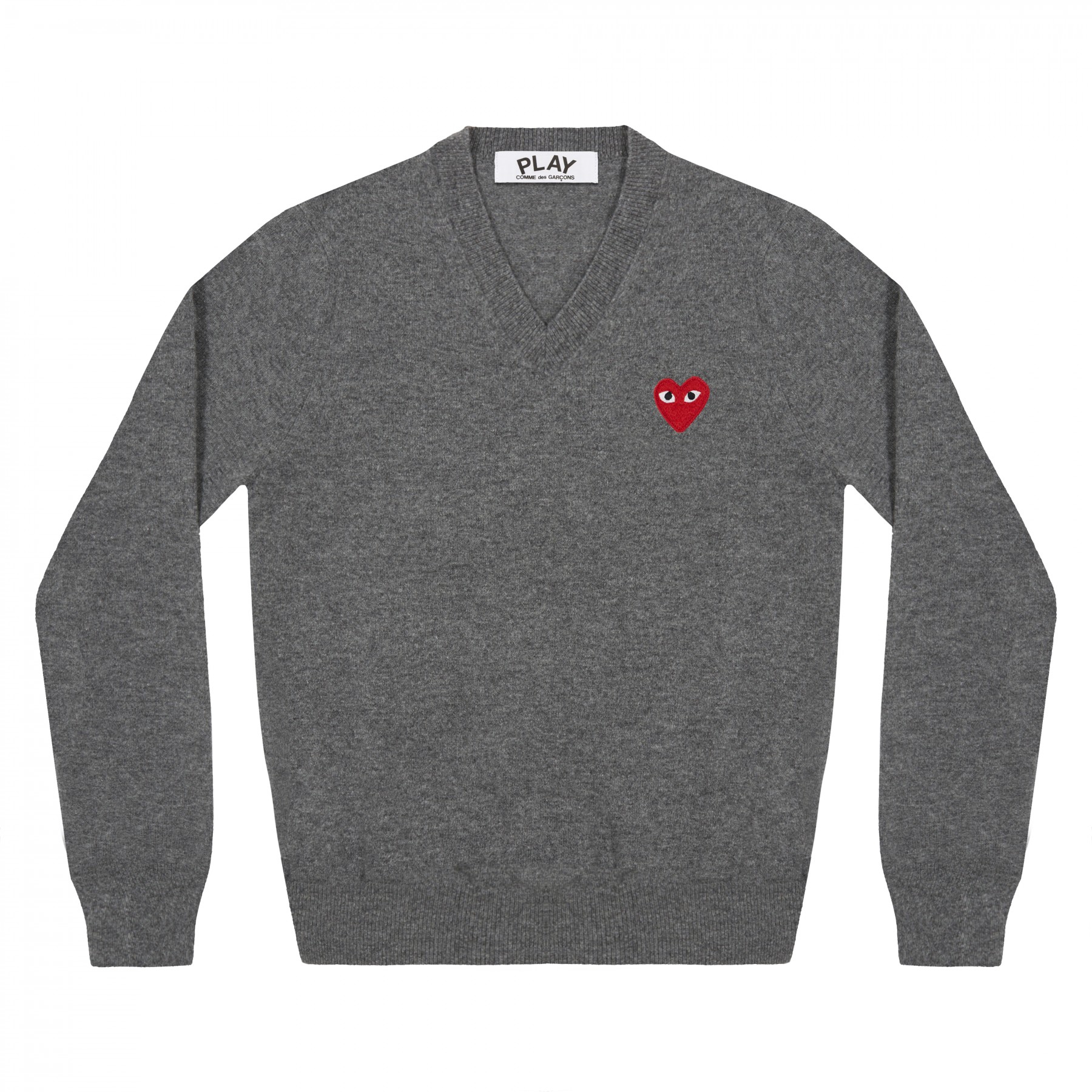 Comme Des Garcons Red Play Comme des Garçons V Neck Sweater (Grey) P1N002