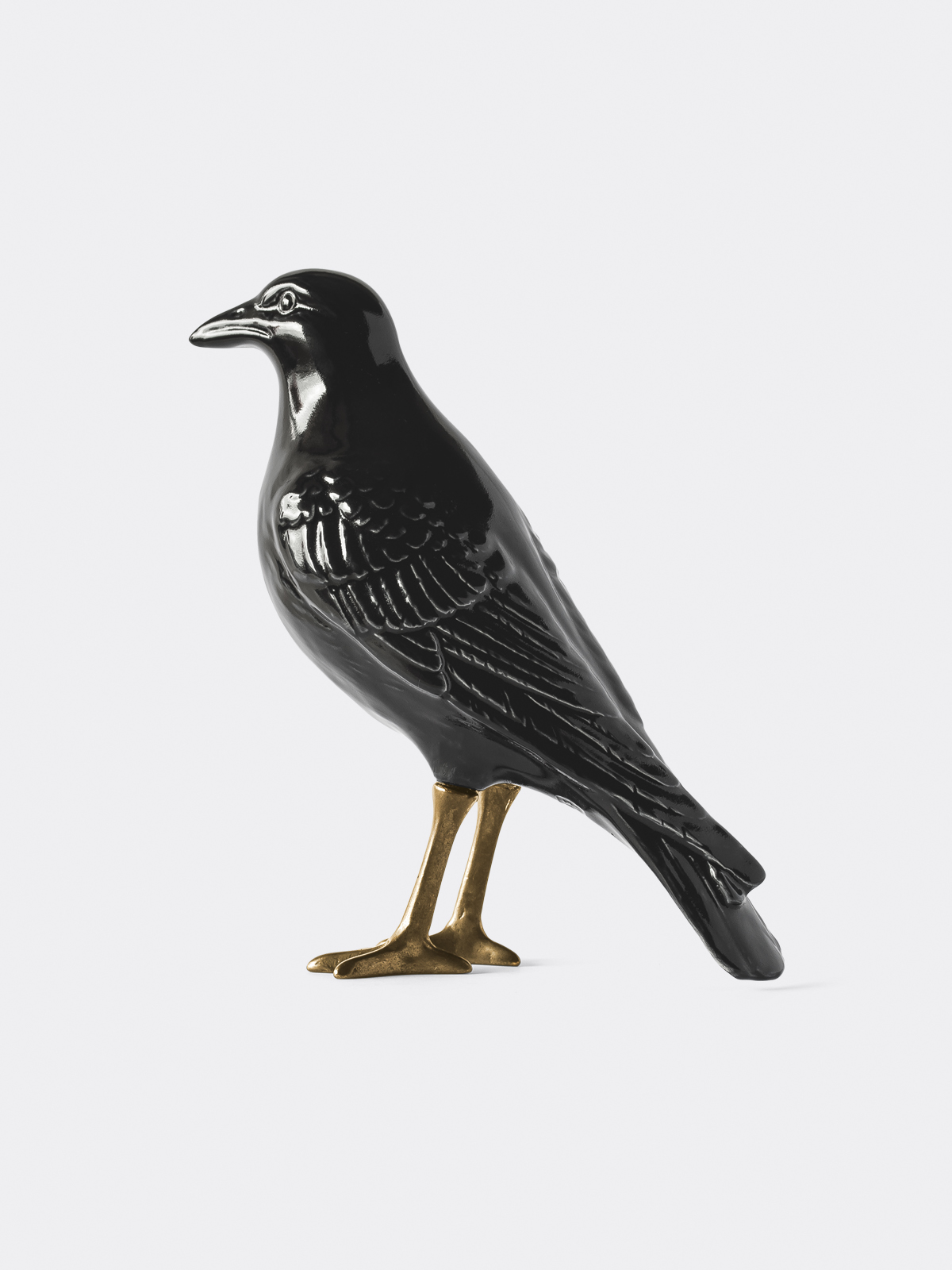 Laboratorio D’Estorias Ceramic Handpainted Black Crow with Brass Legs 