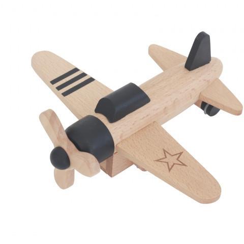 Kiko Wooden Wind Up Propeller Airplane With Black Decoration