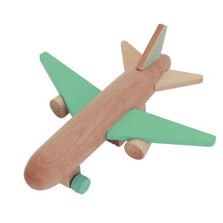 Kiko Wooden Wind Up Jet Airplane With Green Wings