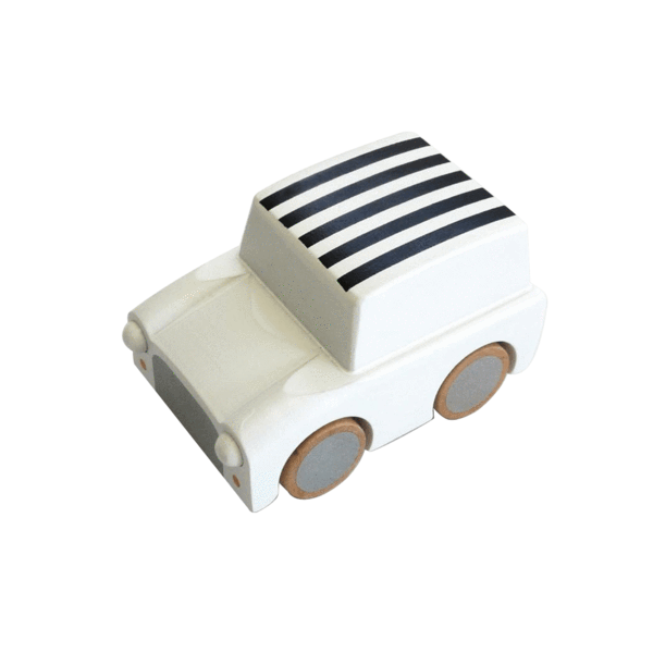 Kiko White Stripes Classic Wooden Wind Up Car 