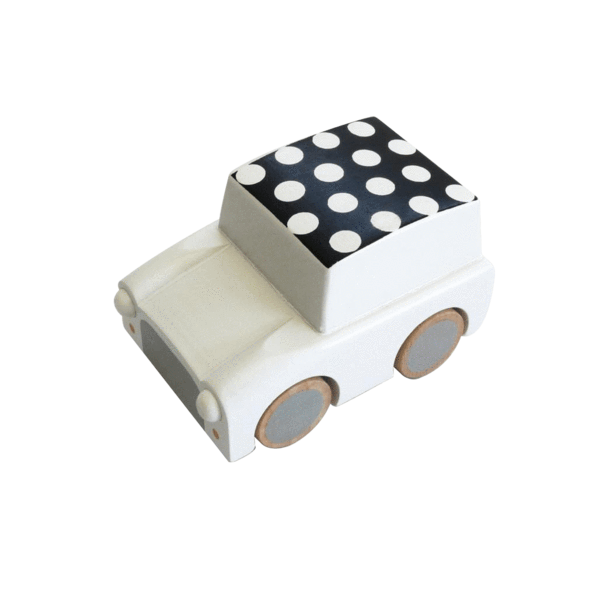 Kiko White Polka Dot Classic Wooden Wind Up Car 