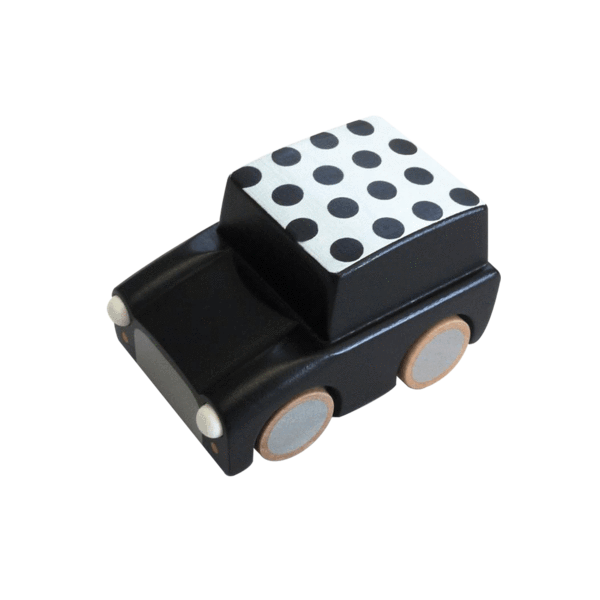 Kiko Black Polka Dot Classic Wooden Wind Up Car 