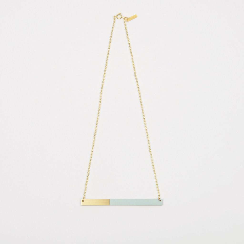 tom-pigeon-form-necklace-bar-brass-and-ice-blue-formica-minimal-geometric