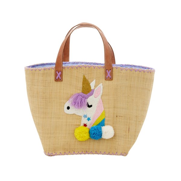 Rice by Rice Raffia Unicorn Embroidered Bag