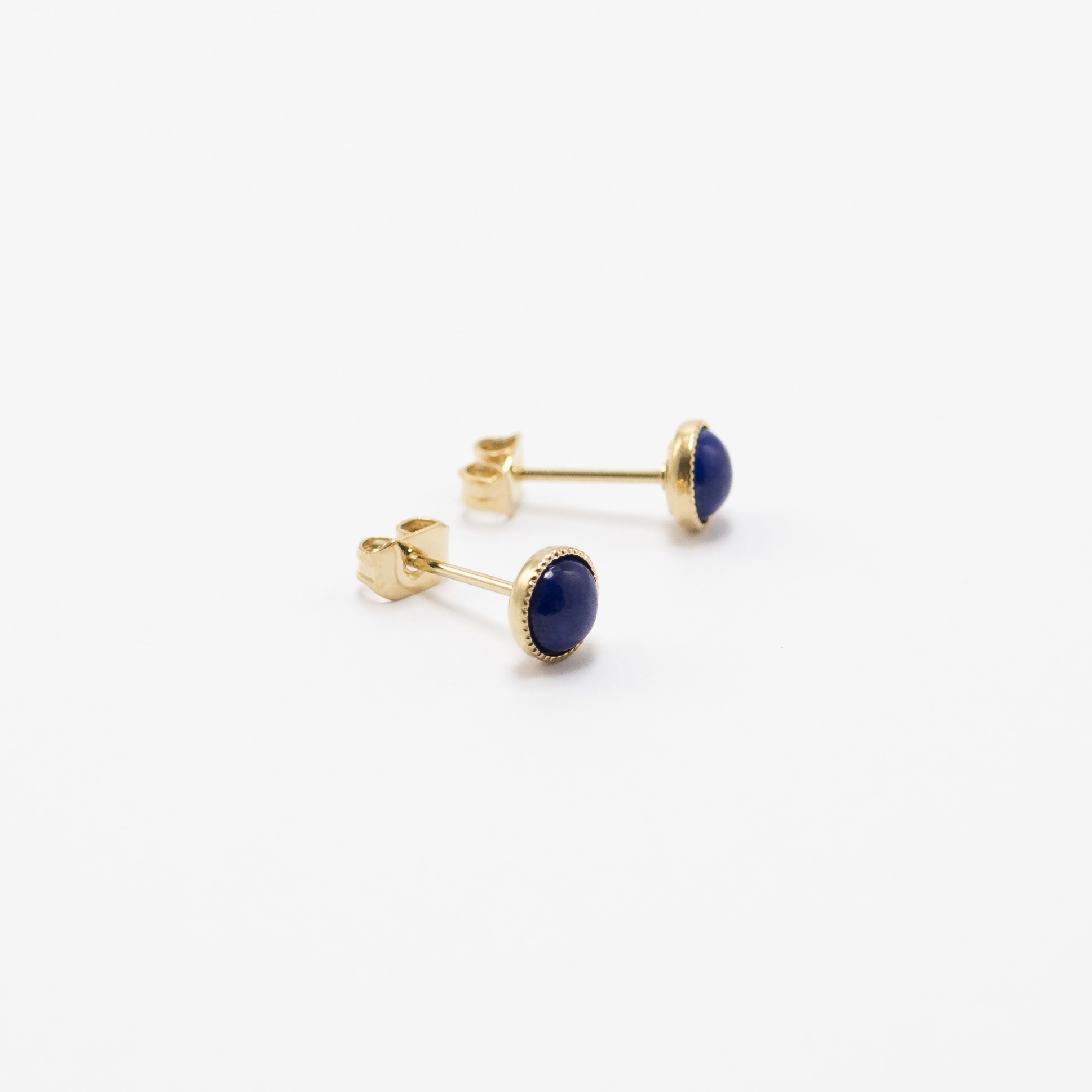 Viadoli Gold-plated Nymphéa stud earrings with Lapis Lazuli stones 