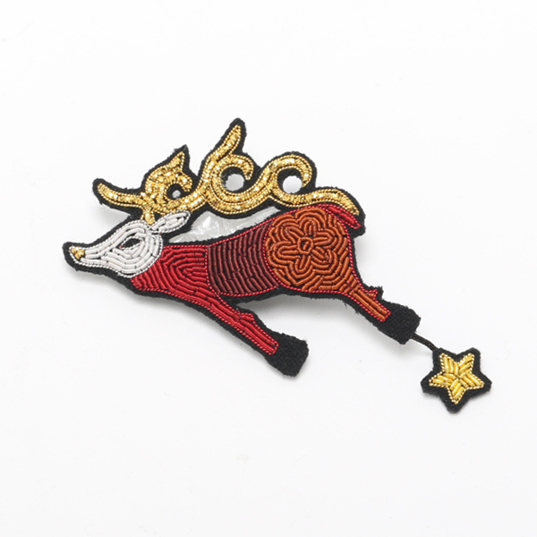 Macon & Lesquoy Hand Embroidered Flying Reindeer Brooch