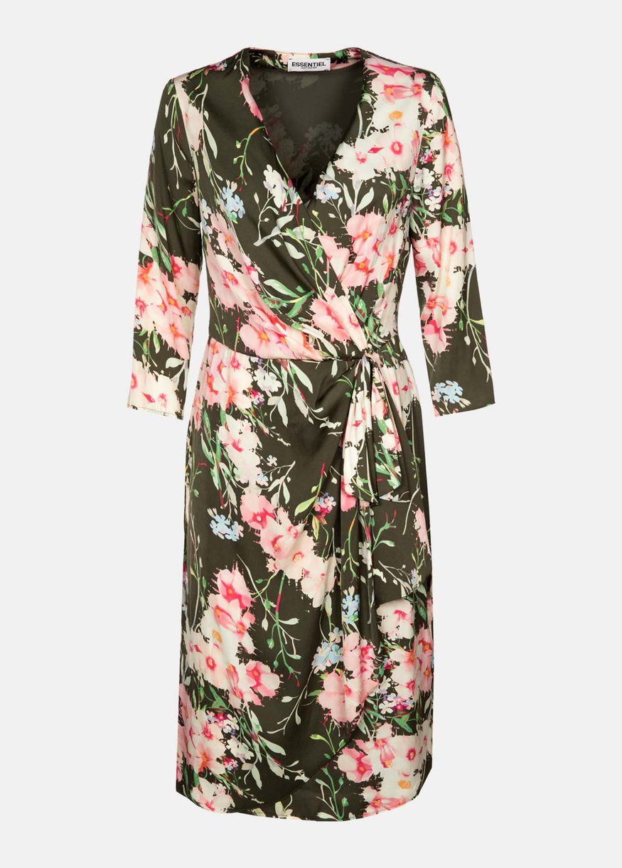 Essentiel Antwerp Khaki Floral Soulja Wrap Dress 