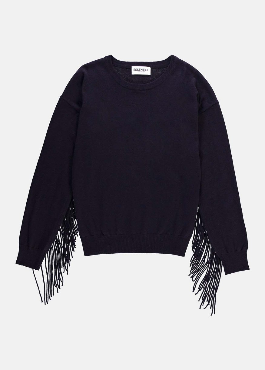 Essentiel Antwerp Moon Saopaulo Round Neck Sweater With Fringes 