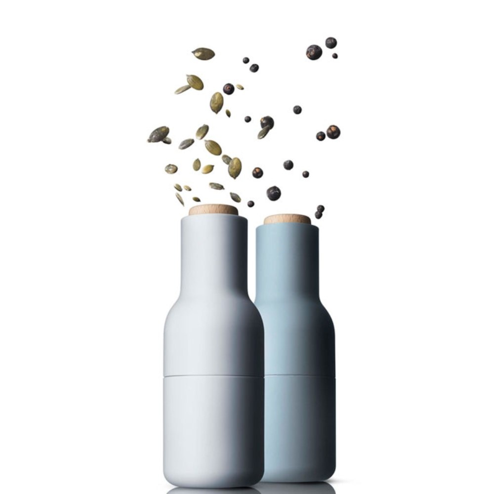 AUDO COPENHAGEN Set Of 2 Blue Small Bottle Grinders With Wooden Top