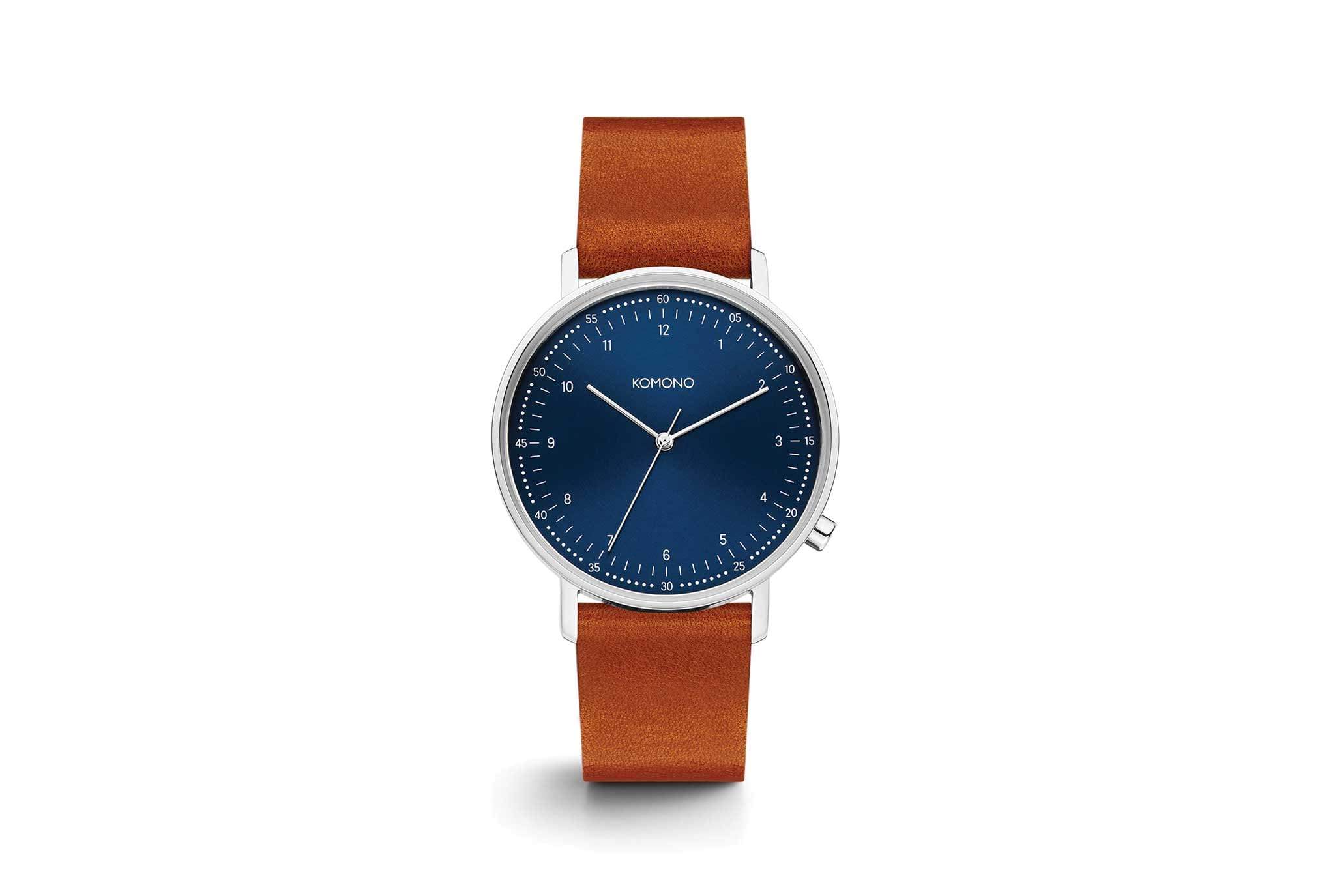 Komono Blue Cognac Leather Lewis Watch