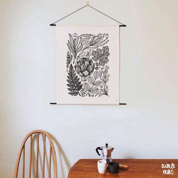 Aimee Mac Illustration Botanical Screen Printed Cotton Wall Hanging