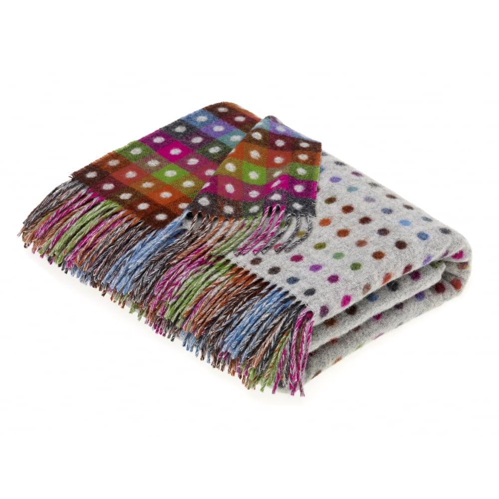 Bronte by Moon Grey Multi Spot Check Lambswool Throw 140cm x 185cm