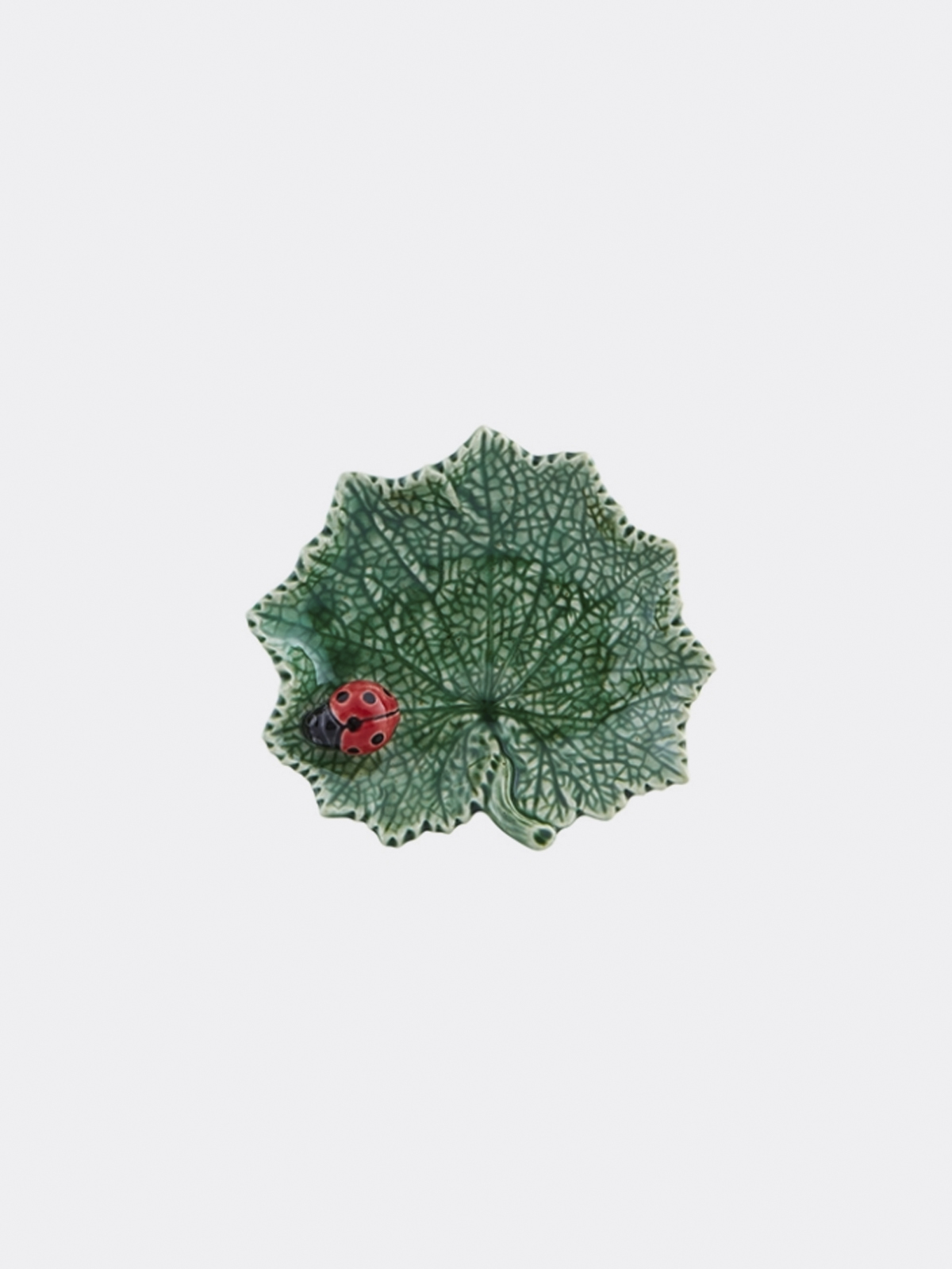 Bordallo Pinheiro Ceramic Green Glazed Ragwort Leaf with Ladybug