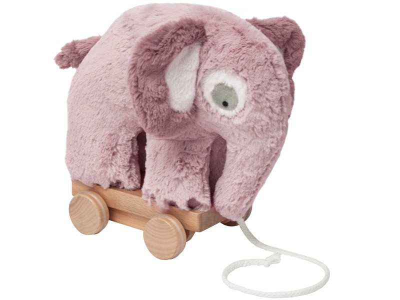 Sebra Light Pink Push And Pull Along Elephant Toy