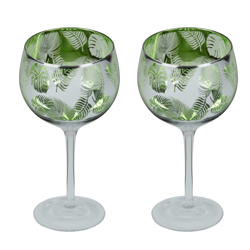 The DRH Collection Set of 2 Tropical Leaves Gin Glasses