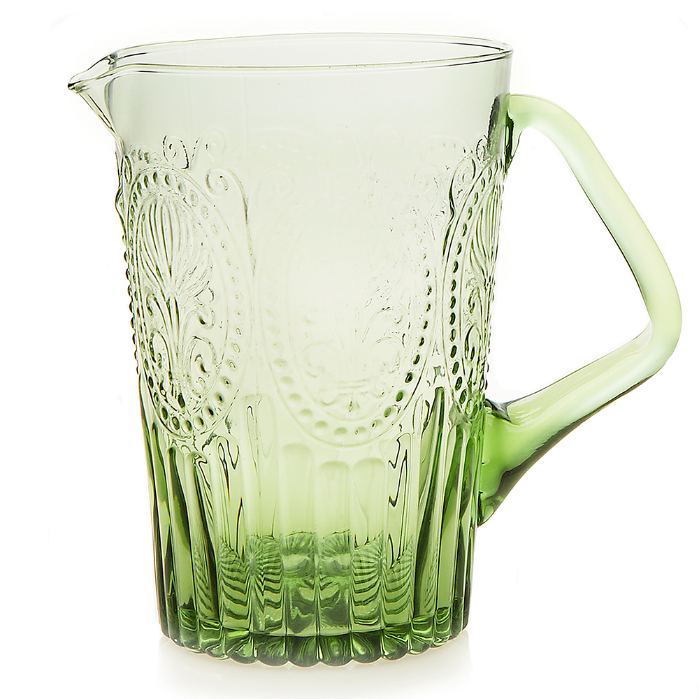 Van Verre Green Fleur De Lys Glass Pitcher