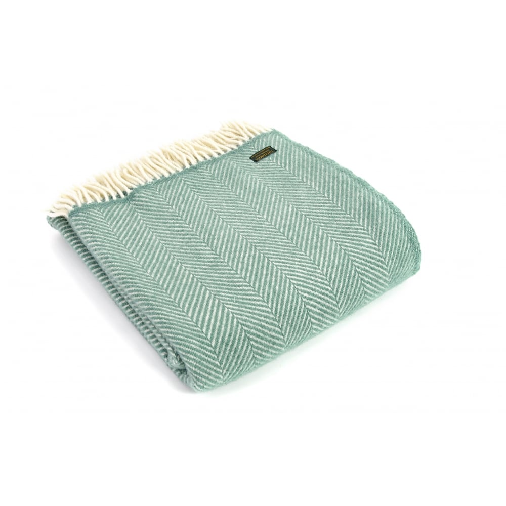 Tweedmill Sea Green Fishbone Pure New Wool Throw 150cm x 183cm