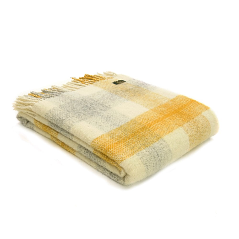 Tweedmill Yellow Meadow Check Pure New Wool Throw 150cm x 183cm