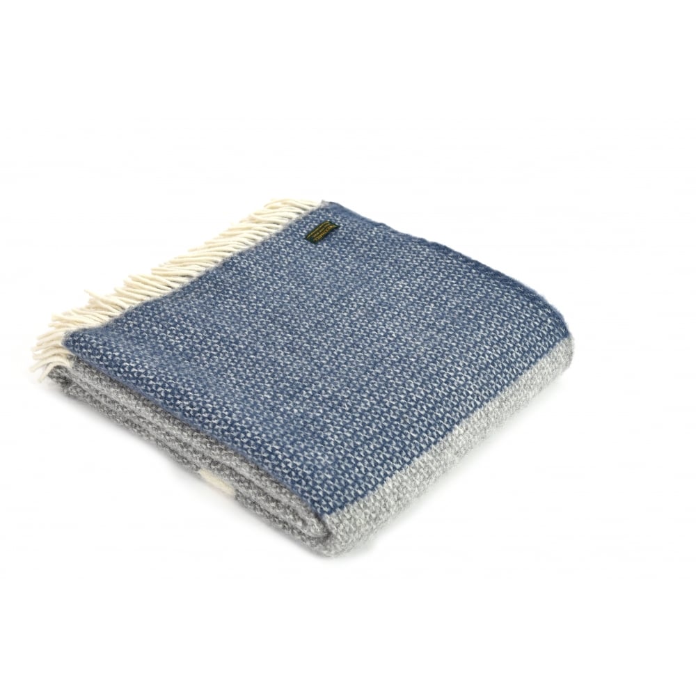 Tweedmill Blue Slate & Grey Illusion Panel Pure New Wool Throw 150cm x 183cm