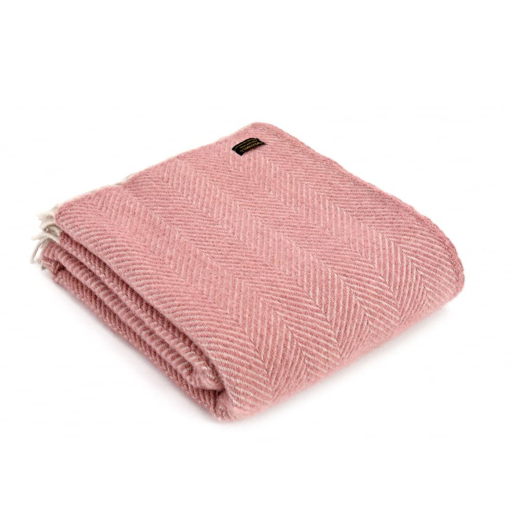 Tweedmill Dusky Pink & Pearl Herringbone Pure New Wool Throw 150cm x 183cm