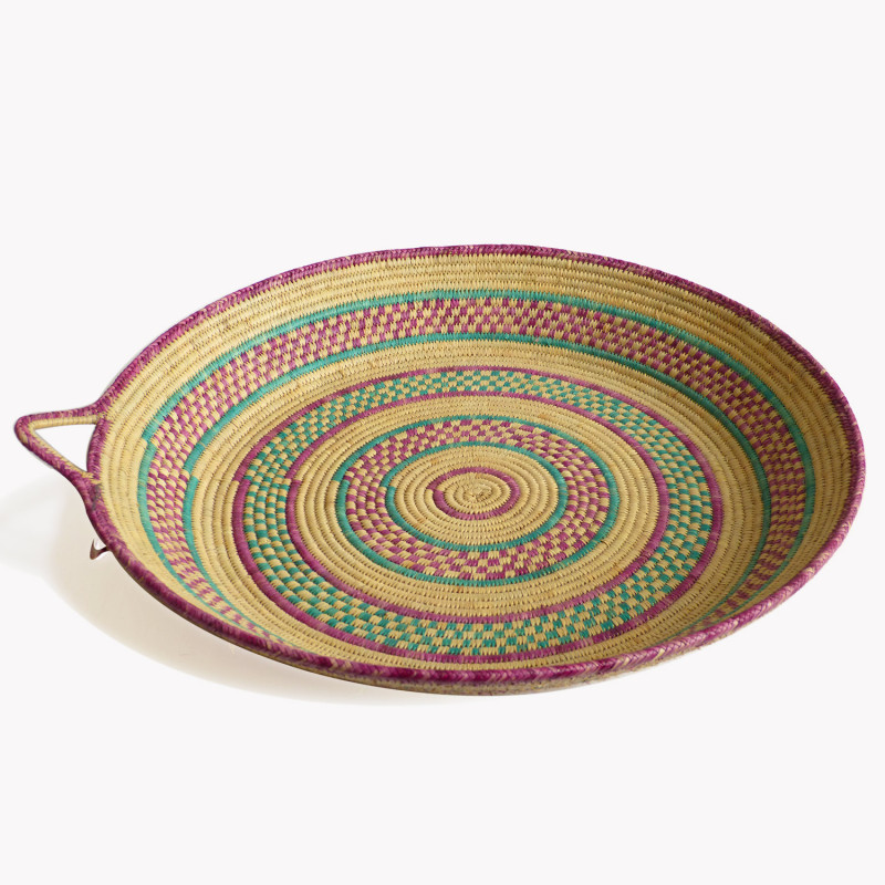 Vannerie du Sahara Large Green and Pink Target Pattern Vintage Hand Woven Basket 