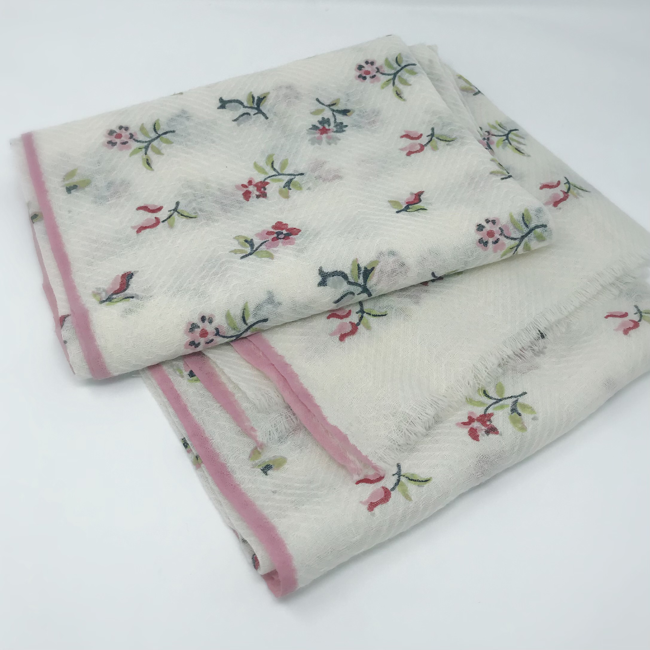 Pale & Interesting Fine Wool Block Printed Scarf-  5 Block Sprig