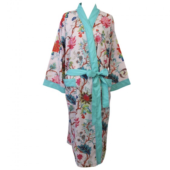 Powell Craft Ladies Pink Exotic Flower Print Cotton Dressing Gown