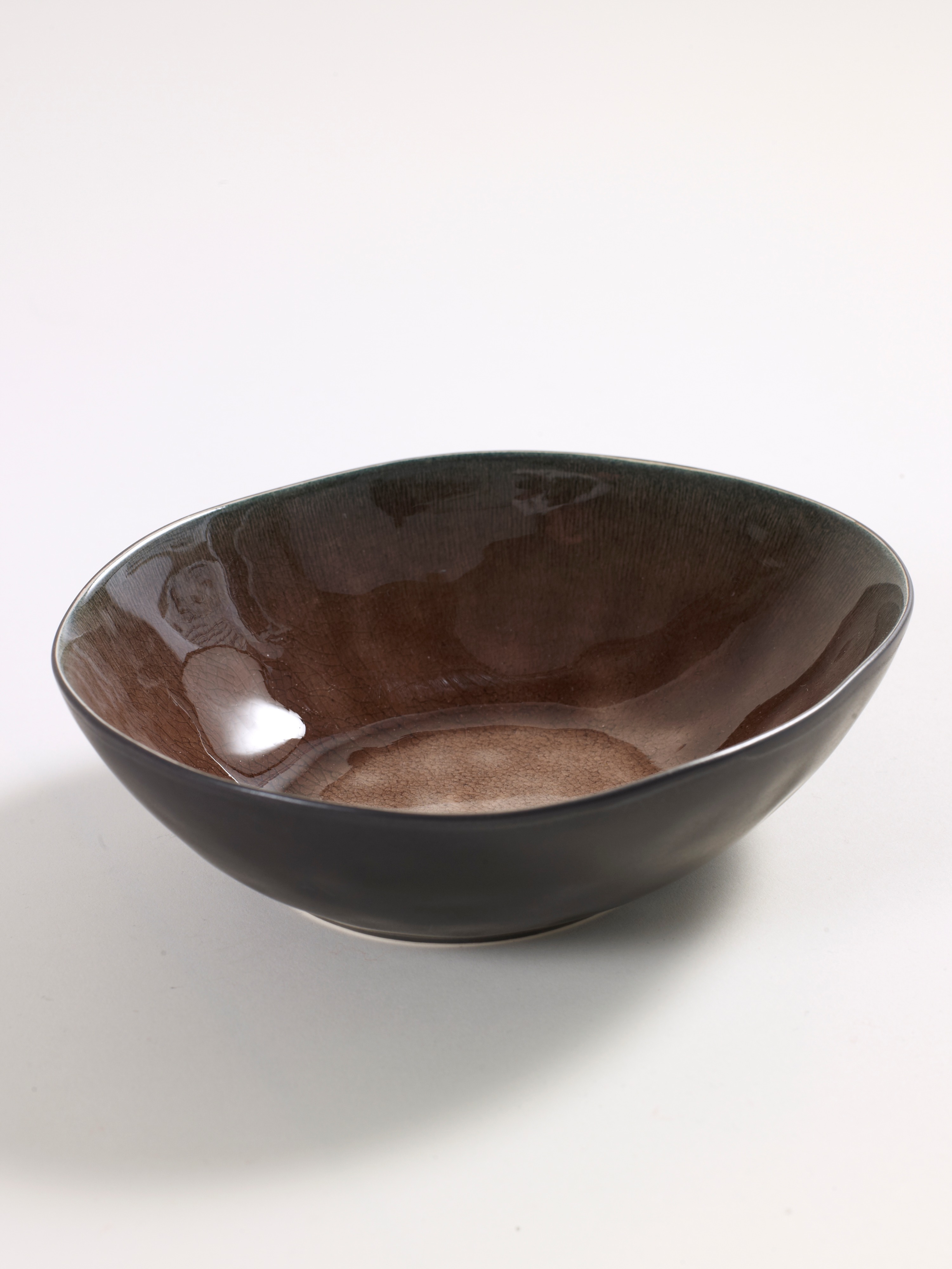 Pink Brown Earthenware Oval Bowl - Large 