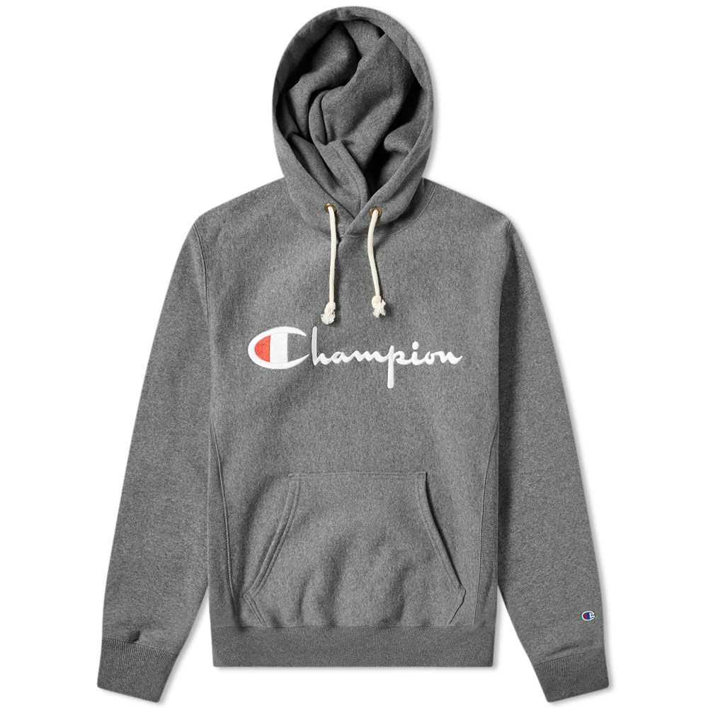 Champion Hooded Sweat Logo - Dark Grey Heather