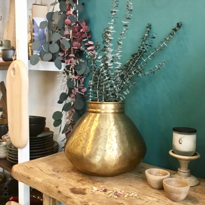 Round etched brass vase  Nkuku Nami pot at Decorator's Notebook