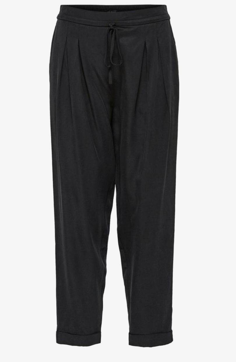 Selected Femme Black Sporta Mid Waist Pleated Ankle Pant 