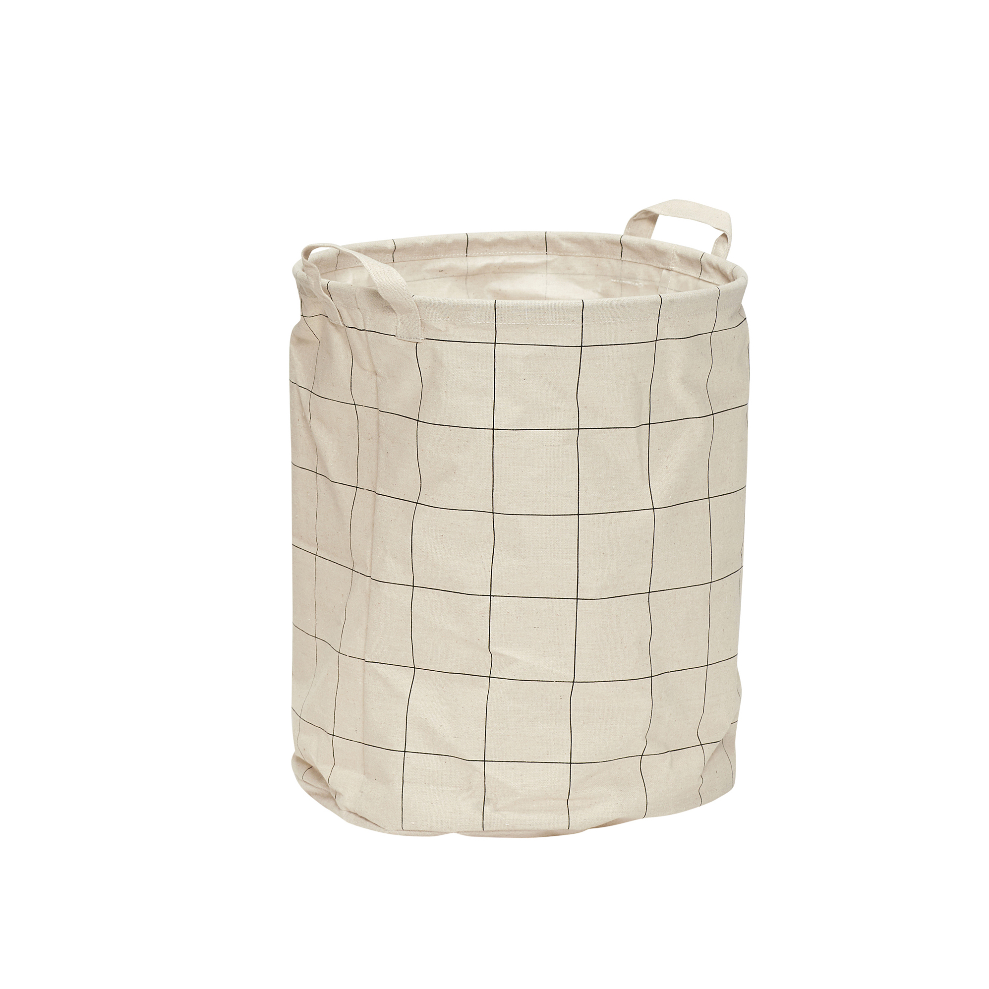 Hubsch Grids Print Waxed Inner Cotton Mix Laundry Basket in Medium Size 