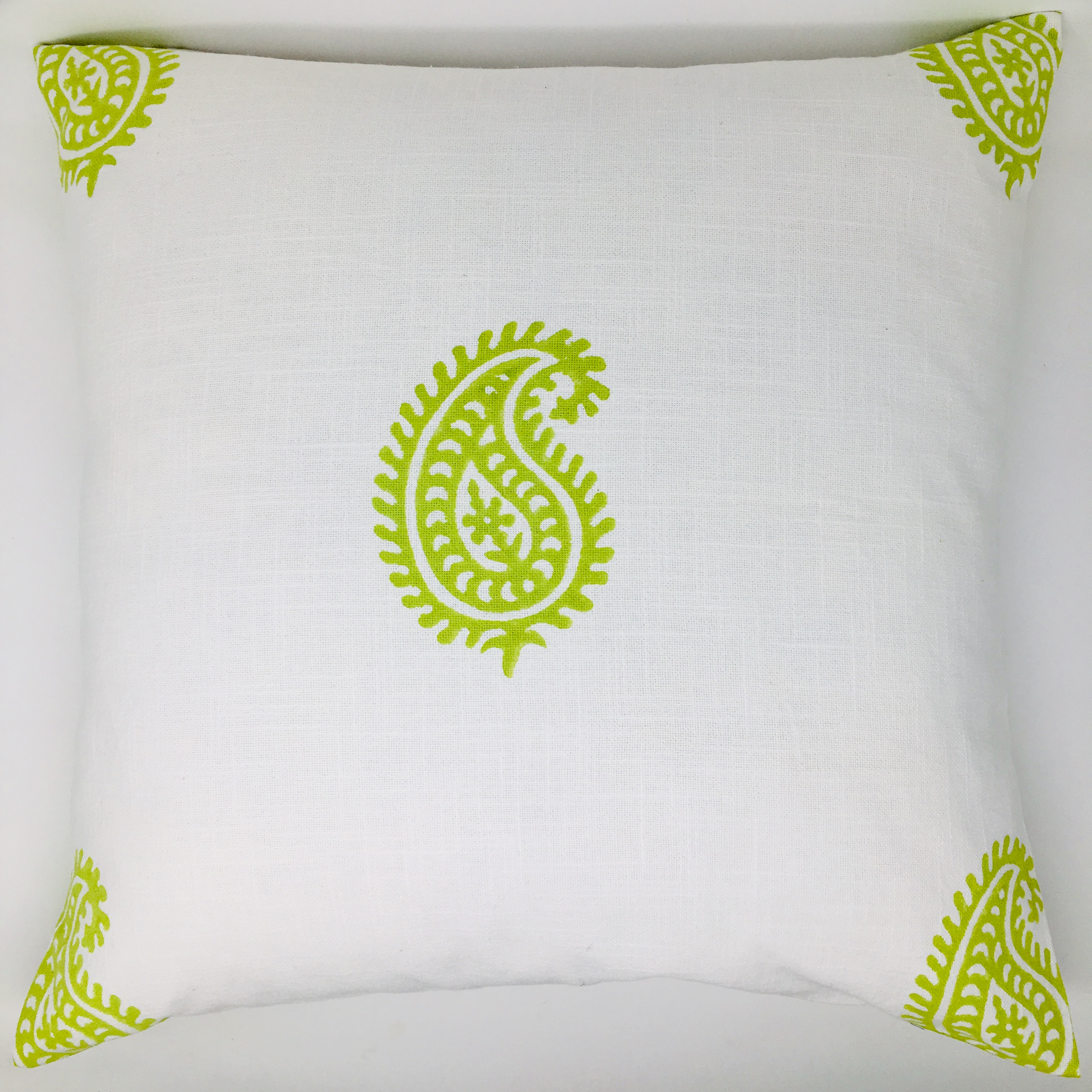 Pale & Interesting Hand Block Printed Paisley Cushion Cover- Lime