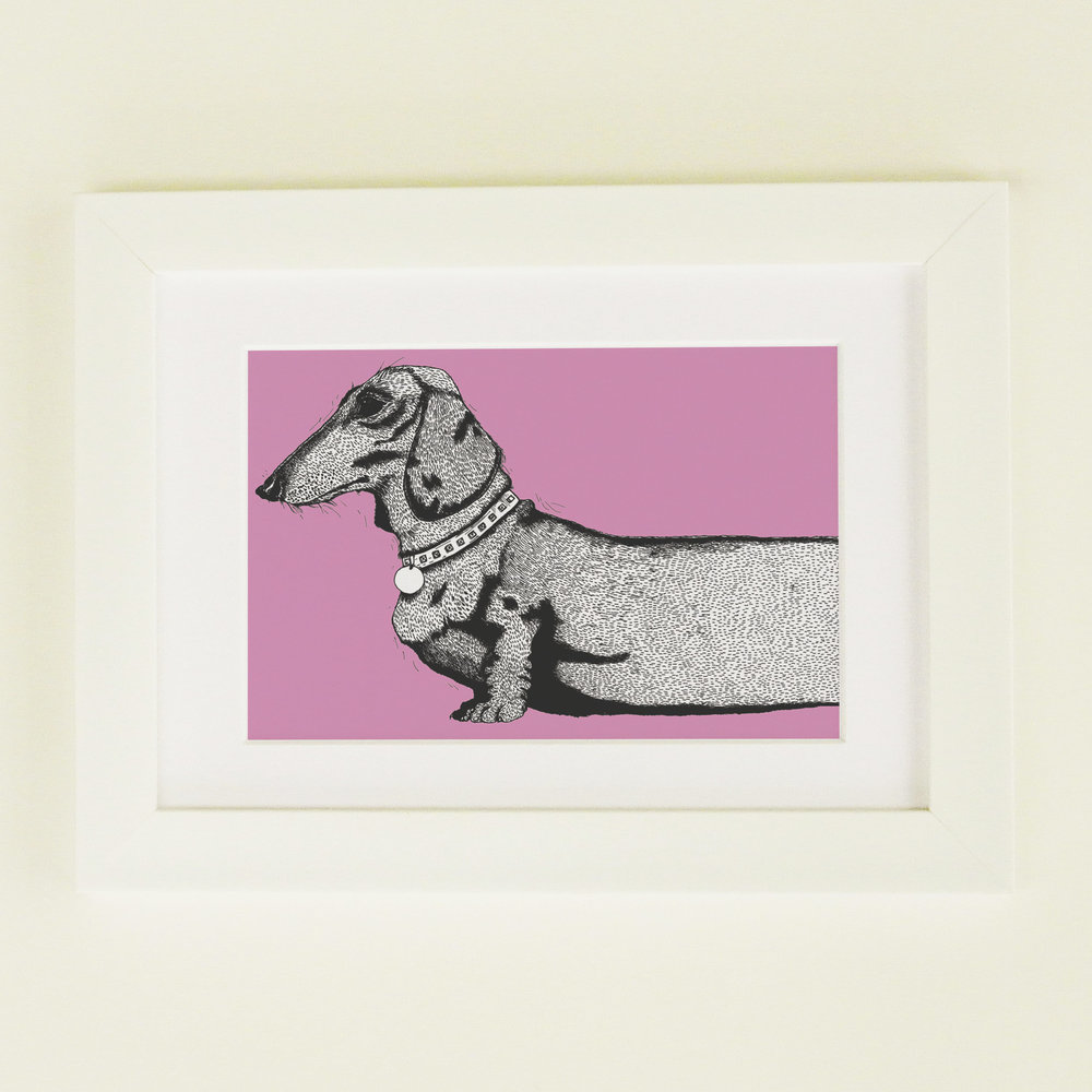 Charley Rabbit Publishing Set Of 2 Pink Sausage Dog /Dachshund Head & Tail Art Print 