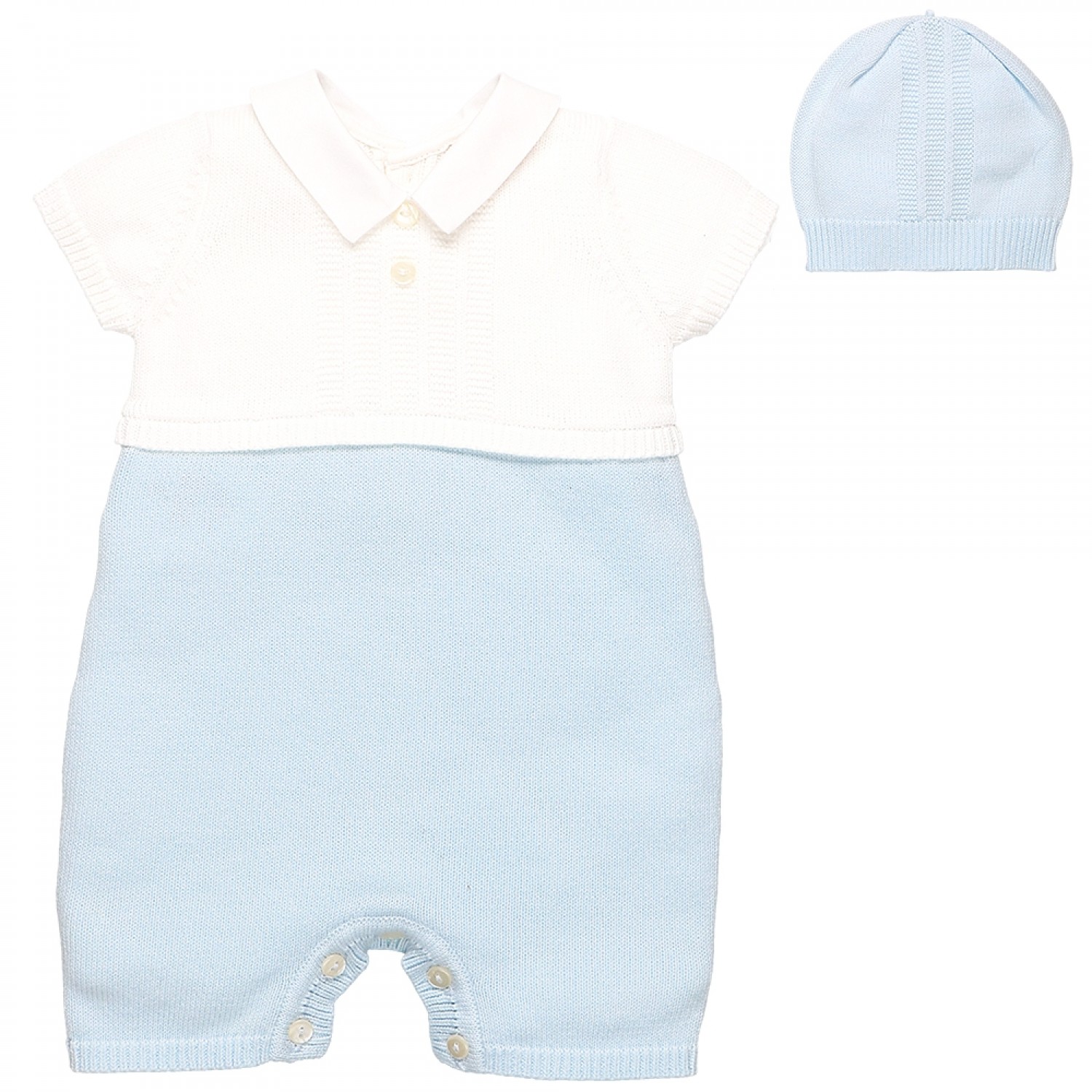 Emile et Rose Blue Paddy Knit Romper With Hat