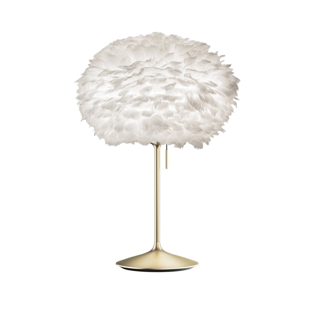 UMAGE Medium White Feather Eos Table Lamp with Brushed Brass Santé Stand