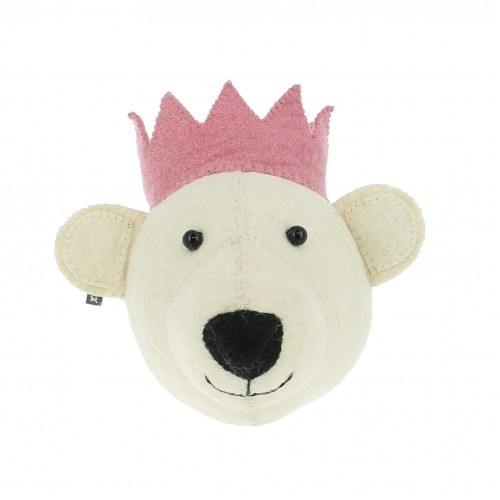 Fiona Walker England White Bear Head With Pink Crown Wall Decoration