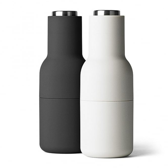AUDO COPENHAGEN Set Of Ash & Carbon Bottle Grinders With Stainless Steel Tops