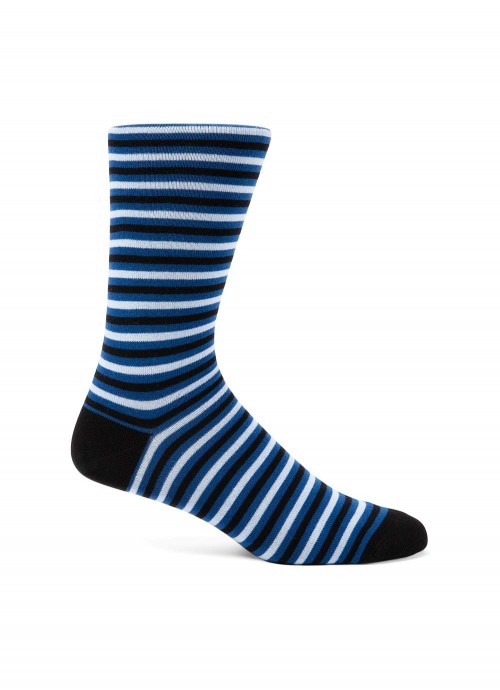 Sunspel Stripe Cotton Sock - Black/Mid Indigo