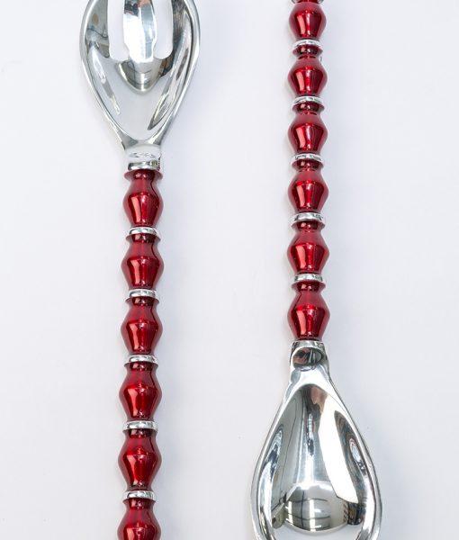 Globe Enterprise Red Enamel Handled Salad Servers