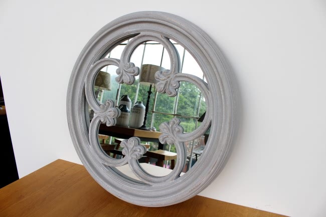 Antique Grey Inlay Round Mirror 